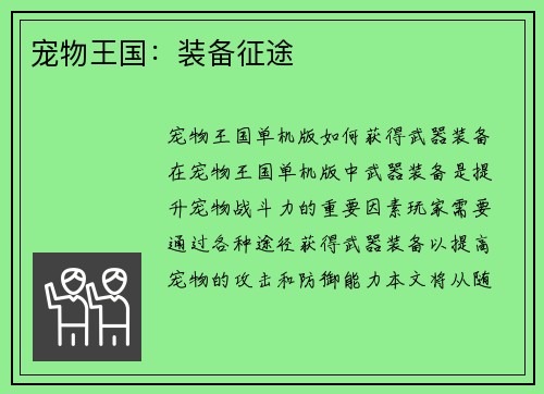 宠物王国:装备征途