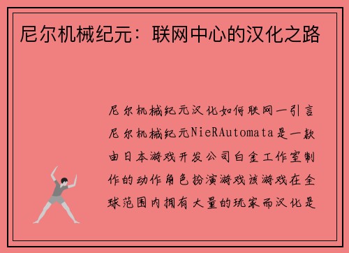 尼尔机械纪元:联网中心的汉化之路